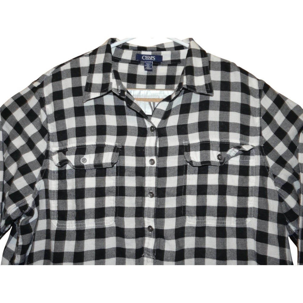 Chaps Flannel Shirt Womens XXL Black White Buffalo Plaid Lightweight Pullover
